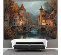 kaiyun Autumn Surrounded by Trees Tapestry Wall Hanging Medieval Towns Art for Bedroom Living Room Dorm Decor 100cmx150cm
