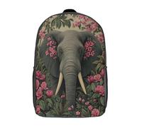 kaiyun Backpack Elephant in Flowers School Bag Elementary Bookbag Teens Botanical Art Style for Girl Children Boys Rucksack Kids Daypack 17inch