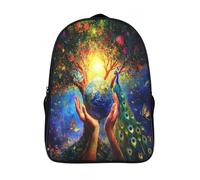 kaiyun Backpack Hands Holding The Earth School Bag Elementary Bookbag Teens Tree Sun Bird Peacock for Girl Children Boys Rucksack Kids Daypack 16 inch