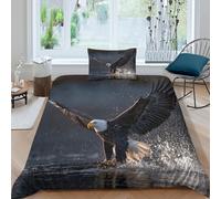 kaiyun Bald Eagle Swoops, Wings Fully Extended 3D Duvet Cover, Printed Bedding Sets,Microfibre Quilt Covers 3 Piece Set, with Pillowcase for Kids Teens Adults Single（135x200cm）