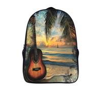 kaiyun Beach Scene Children's Backpack,Kids Schoolbag Palm Trees And Guitar on The Beach Students Bookbag for Boys Girls,16 inch