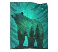 kaiyun Bear in Shades of Green Against A Tree-like Background Pattern Blanket Novel Design Dormitory Soft Comfortable Fluffy Bedding Four Seasons 70x80inch(180x200cm)