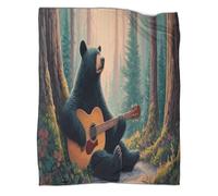 kaiyun Bear Plays The Guitar in The Quiet Forest Blanket 3D Printed Throws Suitable Teens Adults Soft Plush Suitable for Holiday Bed Sofa 60x80inch(150x200cm)