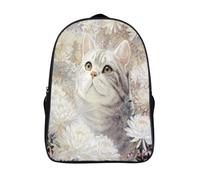 kaiyun Beautiful Cat Backpack for School Kids Elementary Middle Travel Bag Wonderful Winter Flowers in BloomBoys Girls Lightweight Schoolbag 16 inch