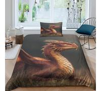 kaiyun Beautiful Dragon Lying on The Grass 3D Duvet Cover 3 Piece Set, Printed Bedding Set, Microfibre Quilt Cover, with Pillowcase Single（135x200cm）