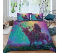 kaiyun Beautiful Fairy Riding A Stag through The Misty Forest 3D Printed Duvet Cover Microfibre for Kids Teens Adults Soft Quilt Covers Easy Care Bedding Sets with Pillowcase Double（200x200cm）