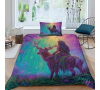 kaiyun Beautiful Fairy Riding A Stag through The Misty Forest 3PCs Duvet Cover Sets, 3D Printing Themed, Comfortable, Soft Bedding Set Bedroom Decor Single（135x200cm）