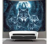 kaiyun Beautiful Wolf Portrait Tapestry,Silver Full Moon And Dark Twisted Trees Art Wall Hanging Decoration for Living Room Bedroom & Dorm 150cmx200cm