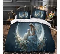 kaiyun Beautiful Woman And Her Cat Sitting on The Moon 3D Print Kids Bedding Set 3 Pieces Ultra Soft Microfiber Comforter Cover Quilt Cover,Shrink & Fade Resistant Super King(260x220cm)