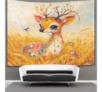 kaiyun Big Tapestry,Eyed Deer-in The Golden Wheat Field Wall Hanging,Wall Art for Bedroom Aesthetic Home Decoration for Living Roombedroom 130cmx150cm