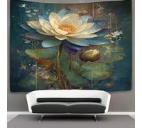 kaiyun Big White Lotus, Starry Sky, Moonlight Tapestry Watercolor Style Wall Hanging Bedroom Home Decor 100cmx150cm