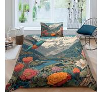kaiyun Birds, Maya, Flowers, Lush Valleys, Mountains Bedding Duvet Cover Set 3 Piece Microfiber 3D Printed Soft Breathable with Pillowcase for Kids Adult Single（135x200cm）