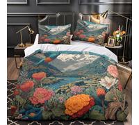 kaiyun Birds, Maya, Flowers, Lush Valleys, Mountains Duvet Cover Set 3D Printed Quilt Covers 3Pcs with Pillowcase Zipper Closure, Soft Easy Care Microfibre Bedding Super King（260x220cm）