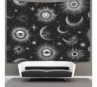 kaiyun Black And White Celestial Patterns Tapestry Wall Hanging,Sun Moon Stars Eye Shapes And Mysterious Symbols for Bedroom Decor Birthday Party Celebration Or Garden Backdrop 180cmx230cm