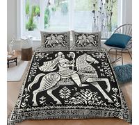 kaiyun Black And White Image of A Man on A Horse 3D Duvet Cover 3 Piece Set, Printed Bedding Set, Microfibre Quilt Cover, with Pillowcase King（220x240cm）
