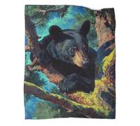 kaiyun Black Bear Climbing on A Tree Branch Pattern Blanket Novel Design Dormitory Soft Comfortable Fluffy Bedding Four Seasons 70x80inch(180x200cm)