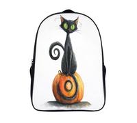 kaiyun Black Cat with Green Eyes And Pumpkin School-Bags Backpacks for Teens,Elementary Girls Bookbags,Doodle Style Lightweight Casual Daypack 16 inch