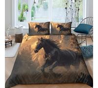 kaiyun Black Horse Galloping through The Forest at Sunset Duvet Cover Set 3D Printed Quilt Covers 3Pcs with Pillowcase Zipper Closure, Soft Easy Care Microfibre Bedding King（220x240cm）