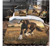 kaiyun Black Horse Running Gracefully on The Field Duvet Cover Set 3D Rural Scenery Bedding Set 3 Pieces Ultra Soft Microfiber Comforter Cover for Kids Teens Adults Super King（260x220cm）