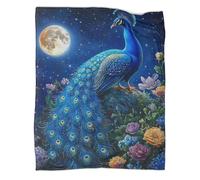 kaiyun Blue Peacock Throws,Soft And Warm Flowers Under The Stars Printed Flannel for Bed And Sofa 40x50inch(100x130cm)