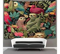 kaiyun Brightly Colorful Parrots, Sloths And Monkeys in The Jungle Tapestry,Dense Leaves Wall Art Aesthetic Home Decoration for Living Room Dorm 130cmx150cm