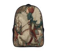 kaiyun British Female Rider Riding A White Horse with White Wings Backpack,Children's Causal Travel Bags for Teenage Boys Girls Lightweight Bookbag College Men Work Daypack 16 inch