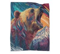 kaiyun Brown Bear Throws And Patchwork Quilts,80x90inch(200x230cm),Soft Blanket with Snow Mountain And Pine Forest Pattern