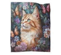kaiyun Butterflies And Flowers Surround The Cat Printed Blanket 3D Cute Animals Design Bedspread Soft Warm Microfiber Throws And Patchwork Quilts 50x60inch(127x152cm)