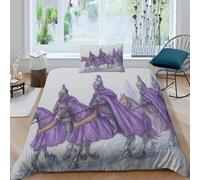 kaiyun Byzantine Armored Cavalry Wearing Purple Cloaks Duvet Cover 3 Pieces Pattern Printed Bedding Bed Linen Sets with Zipper Closure Soft Microfiber Single（135x200cm）