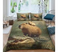 kaiyun Capybara Riding An Alligator 3D Duvet Cover,Microfibre Bedding Sets, Easy-Care Printed Quilt Covers, 3 Piece Comforter Cover for Kids Teens King（220x240cm）