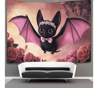 kaiyun Cartoon Bat Tapestry Pink Wings Wearing Bow Tie And Lace Headband Tapestries 3D Wall Hanging Home Decorations for Room 100cmx150cm