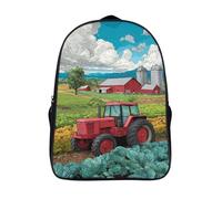 kaiyun Cartoon Style Backpacks Red Tractor Driving through A Green Lettuce Field 3D Printed Daypack for Boys Girls And Middle School Students 16 inch Large Capacity Bookbags