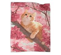 kaiyun Cats And Cherry Blossoms Outdoor Camping Printed Soft Breathable Warm Blanket Four Seasons Bedroom Bedspread 40x50inch(100x130cm)