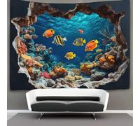 kaiyun Caves Decor Tapestry,Fish And Corals Wall Art Tapestries Wall Hangings for Living Room Bedroom Dorm 130cmx150cm