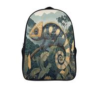 kaiyun Chameleon School Bags Girls Boys Dense Jungle Foliage Backpack for Teenagers Large Capacity School Bag Lightweight Rucksack 16 inch