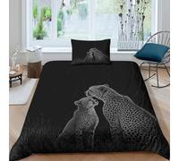 kaiyun Cheetah And Cub Leopard in The Rain Duvet Cover Set 3D Scratch Board Style Bedding Set 3 Pieces Ultra Soft Microfiber Comforter Cover for Kids Teens Adults Single（135x200cm）