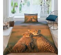 kaiyun Cheetah Mother And Cub Cuddling Tenderly 3D Printed Duvet Cover Microfibre for Kids Teens Adults Soft Quilt Covers Easy Care Bedding Sets with Pillowcase Single(135x200cm)