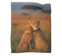 kaiyun Cheetah Mother And Cub Cuddling Tenderly Printed Blanket 3D Design Bedspread Soft Warm Microfiber Throws And Patchwork Quilts 50x60inch(127x152cm)
