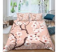 kaiyun Cherry Blossoms Printed Duvet Cover Set 3 Piece Microfiber Quilt Cover 3D Japanese Style Patterned Easy Care Bedding Set - Shrink & Fade Resistant King(220x240cm)