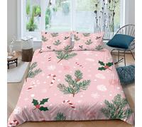 kaiyun Christmas Branches, Candy Canes, Holly Berries, And Snowflakes Duvet Cover Set 3 Piece Bedding Set 3D Print Soft Microfibre Polyester Cover with Pillowcases, Quilt Cover King（220x240cm）
