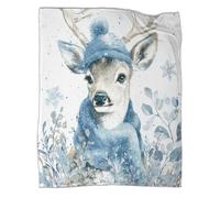 kaiyun Christmas Deer Wearing Blue Hat And Scarf Throws Blankets Super Soft Lightweight Warm Comfortable Sofa Duvet Cover Travel 80x90inch(200x230cm)