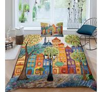 kaiyun Cityscape, Buildings of Various Shapes And Sizes Printed Comforter Cover Set 3D Print Quilt Covers Microfibre Bedding 3 Pcs Set with Pillow Case for Kids Teens Adults Single(135x200cm)