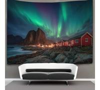 kaiyun Coastal Village in Lofoten Islands, Norway Tapestry Bedroom Aesthetic - Indie Wall Room Decor Northern Lights Wall Hanging,Wall Art 180cmx230cm