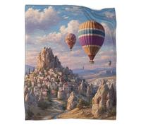 kaiyun Colorful Airships Fly over The Mountains of Cappadocia Home Use Bedding 3D Digital Printed Plush Bed Blanket Sofa Throws 60x80inch(150x200cm)