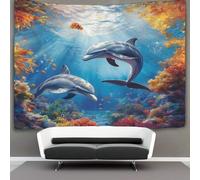 kaiyun Colorful Corals in The Sea Tapestry Wall Hanging Dolphins Playing Art for Bedroom Living Room Dorm Decor 150cmx200cm