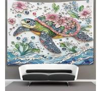 kaiyun Colorful Turtle Tapestry Floral Pattern Ocean Waves And Coral Reef Tapestries 3D Wall Hanging Home Decorations for Room 150cmx200cm