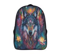 kaiyun Colorful Wolf Backpack for School Kids Elementary Middle Travel Bag Sacred Geometry LotusBoys Girls Lightweight Schoolbag 16 inch