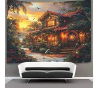 kaiyun Countryside Log House Tapestry Bedroom Aesthetic - Indie Wall Tapestry Room Decor Tapestrys Tapestry Festive Atmosphere Wall Hanging,Wall Art 130cmx150cm