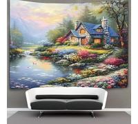 kaiyun Cozy Cottage Tapestry Rustic Garden Scene Wall Hanging Bedroom Home Decor 130cmx150cm