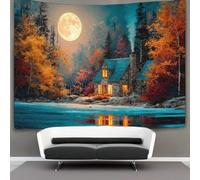 kaiyun Cozy Little Stone House, Tranquil Lakeside Tapestry, Art Wall Hanging Decoration for Living Room Bedroom & Dorm 130cmx150cm